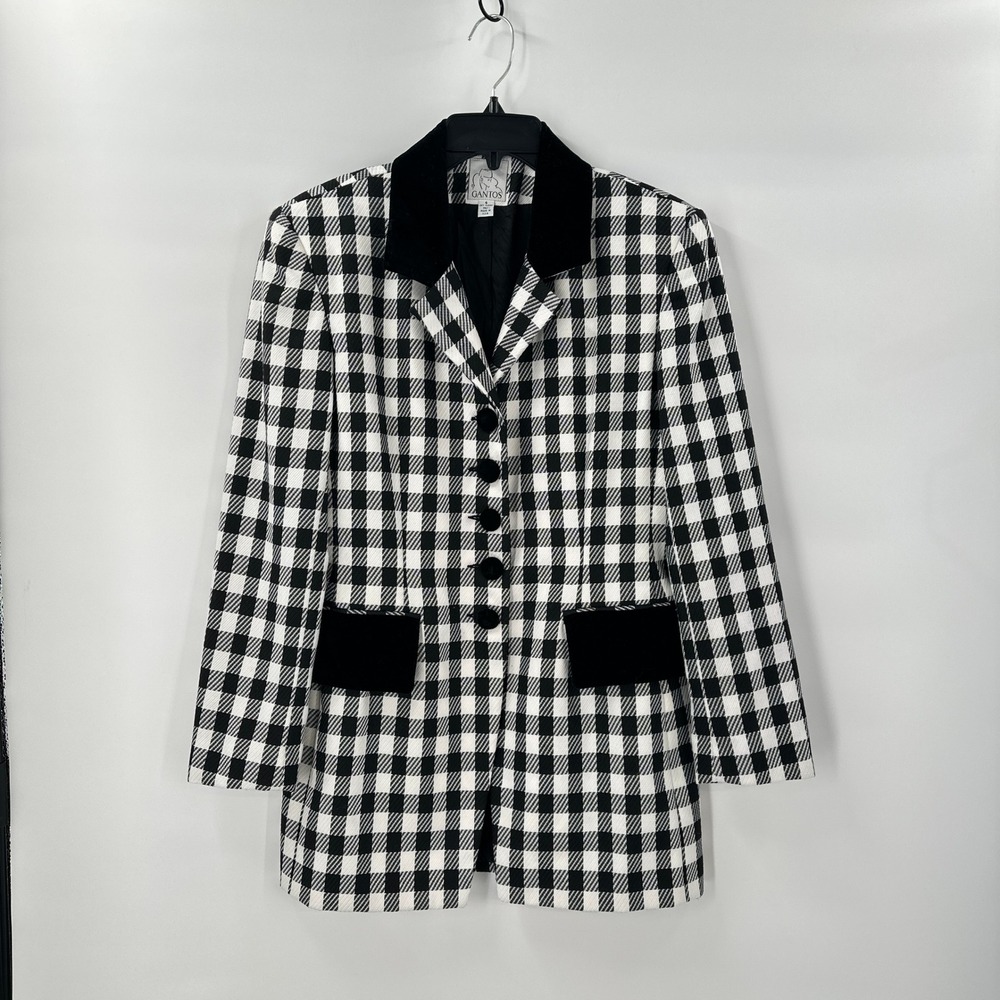 Vintage Gantos‎ Black White Gingham Blazer Jacket size 6 80s 90s Y2K Preppy